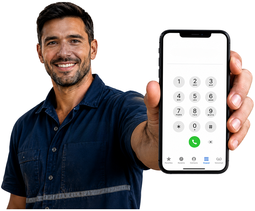 Dural Blocked Drains plumber holding a phone — call 1300 261 965