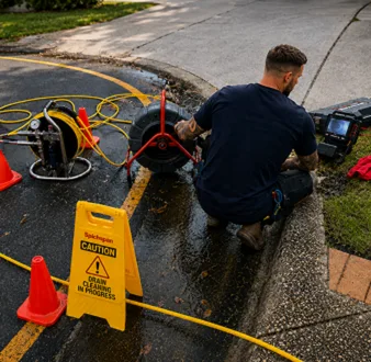 Burst drain pipe being repaired in Dural